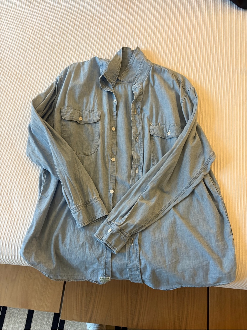 OrSlow Light Blue Denim Shirt with Logo Patch